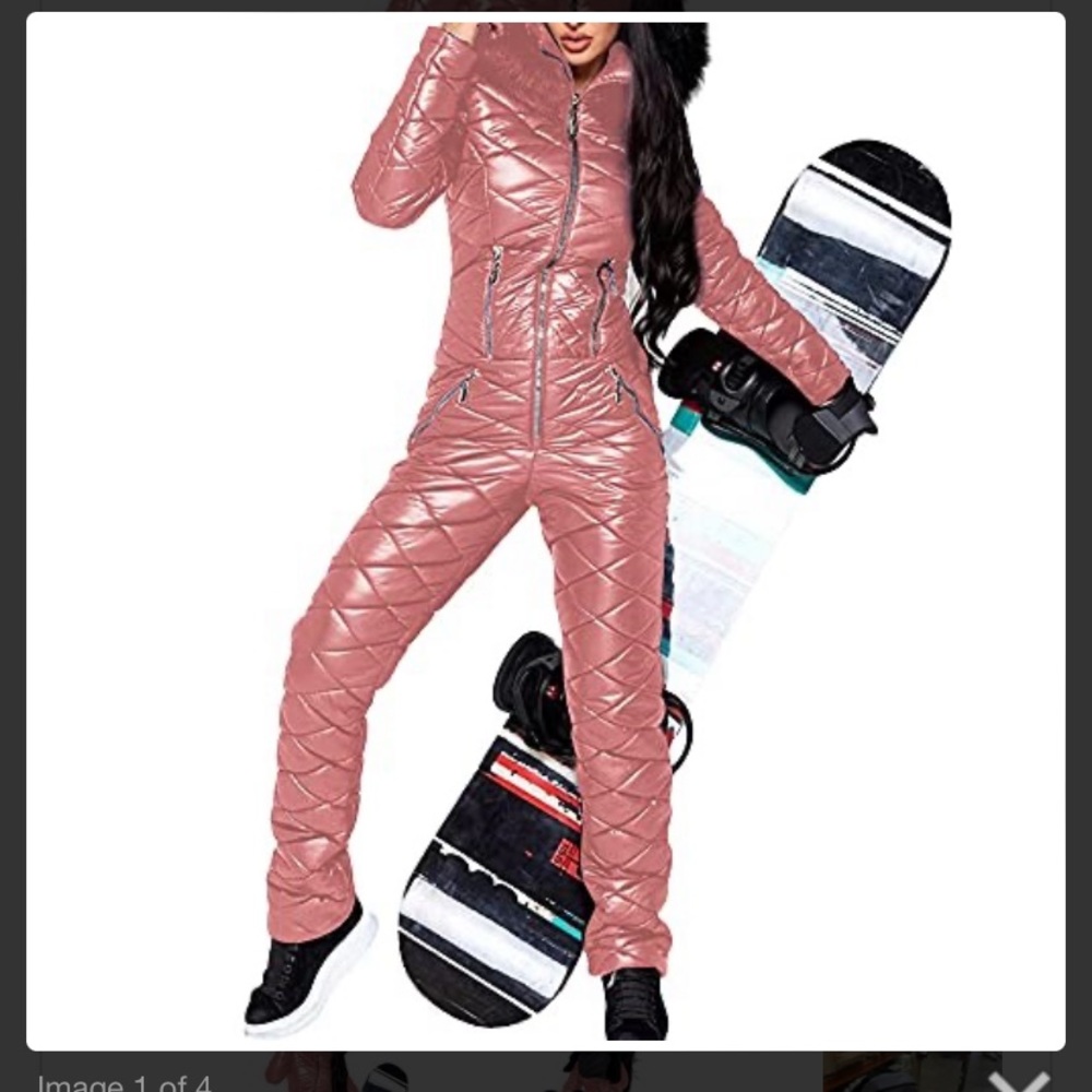 Women's Ski Jumpsuits Zipper Hat Snowsuit Waterproof Windproof Hooded- Medium